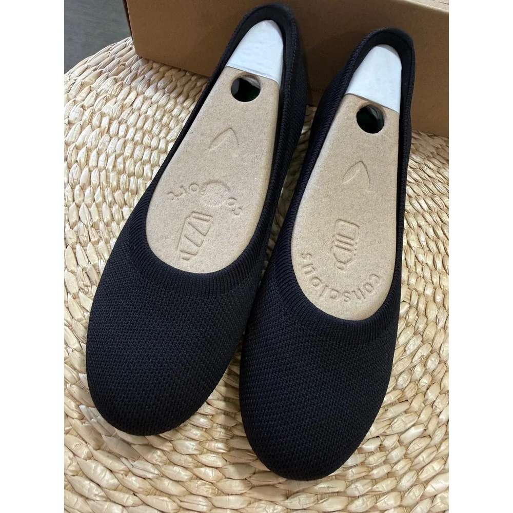 VIVAIA Claire Walker Pointed-Toe Knit‎ Flats Black Green Grass EU 38.5 / US 7.5